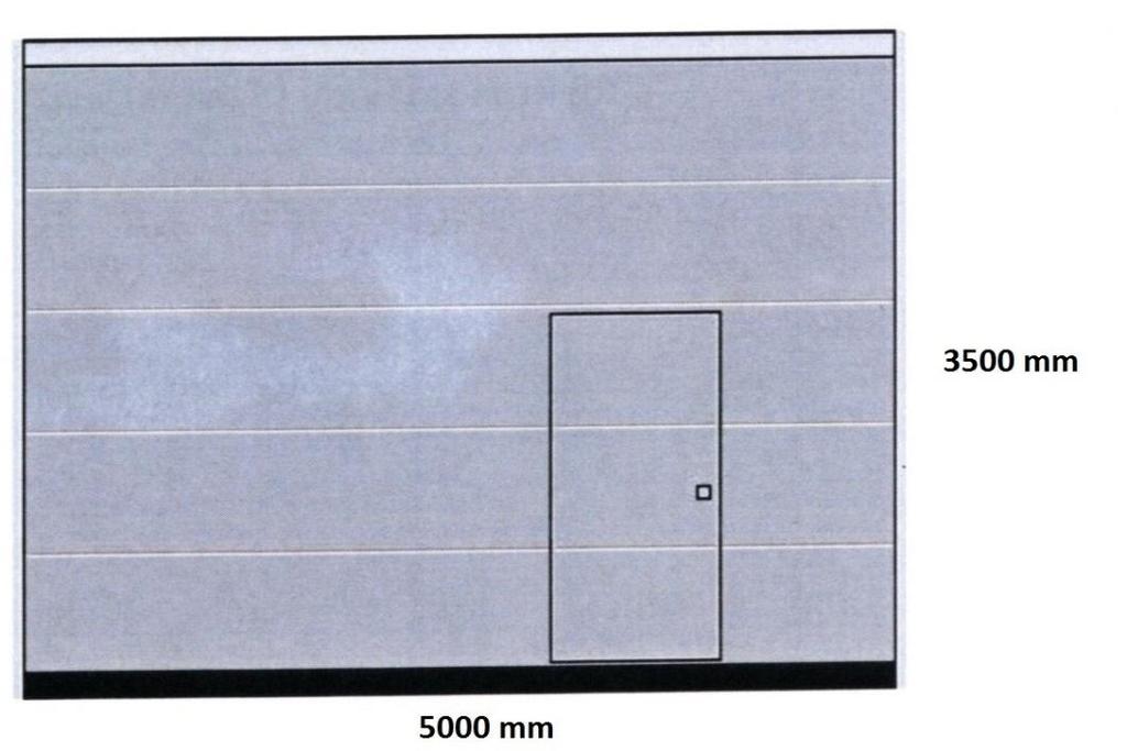 Rys. 2 segmentowa brama przemysłowa z wymiarami oraz umiejscowieniem drzwi wejściowych (widok od zewnątrz) - schemat Filharmonia Łódzka jest w posiadaniu dokumentacji powykonawczej obiektu