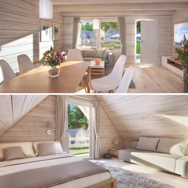 UNIKALNA BAZA NOCLEGOWA Oferujemy zakwaterowanie w piętrowych, drewnianych, ekologicznych domkach z nowoczesnym i komfortowym