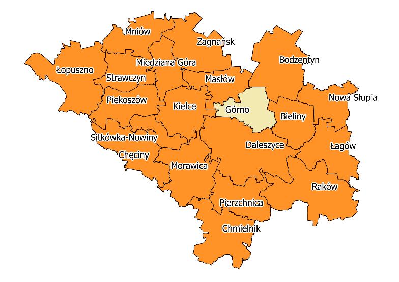 Według danych Urzędu Gminy Górno na koniec 2014 roku powierzchnia ogółem gminy wynosiła