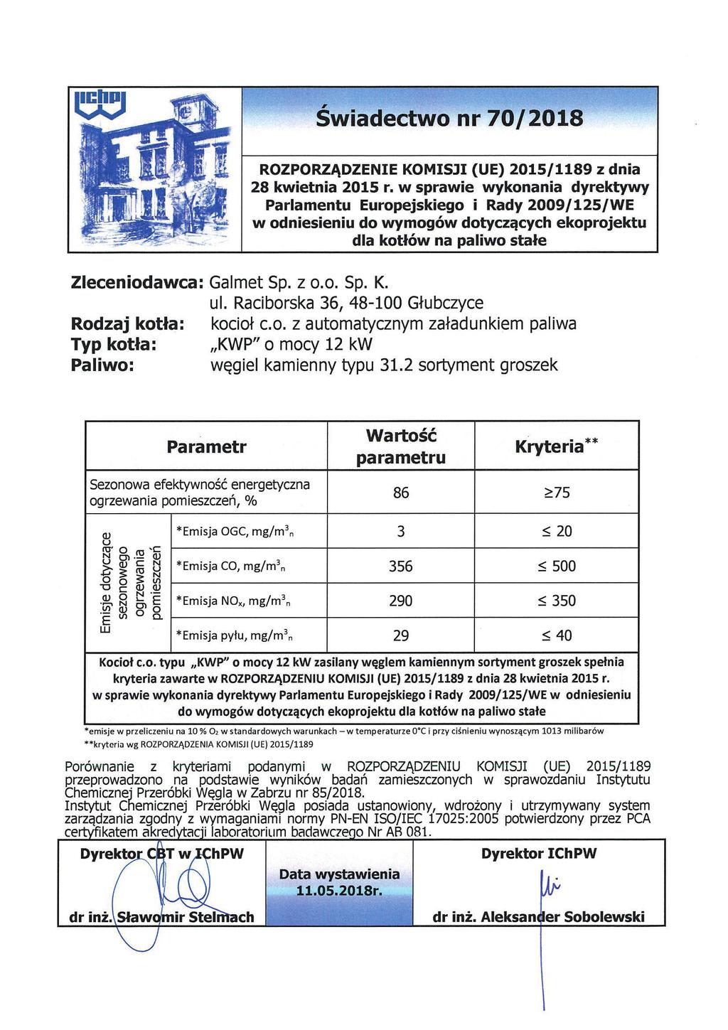 11. Świadectwa Wszelkie prawa zastrzeżone - Galmet Sp.