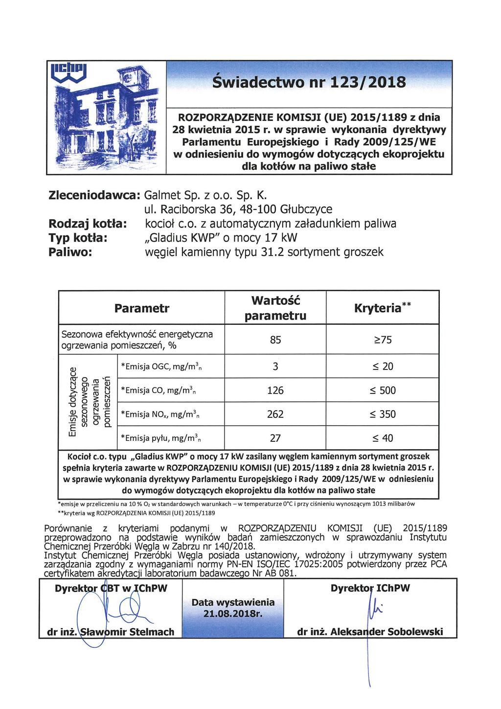11. Świadectwa Wszelkie prawa zastrzeżone - Galmet Sp.