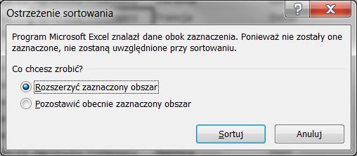 Ikony Sortowania i Filtrowania znajdziesz również na karcie Dane. 3.