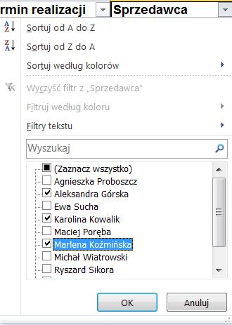 FILTROWANIE Wyszukaj z bazy danych niezbędne dane korzystając z funkcjonalności filtrowania. 11.