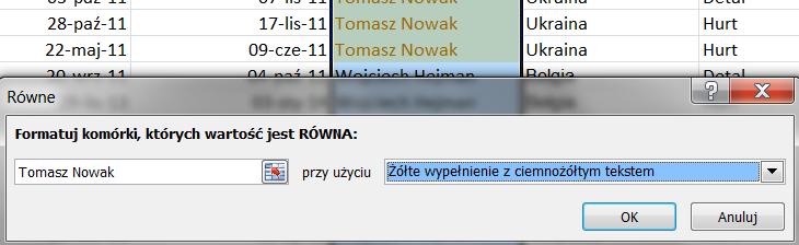 formatowanie warunkowe. 63. Zaznacz wszystkie komórki ze Sprzedawcami. 64.