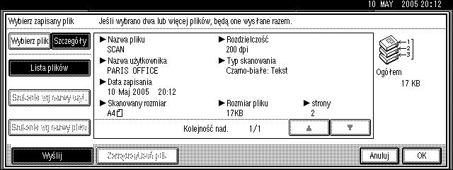 Wyãwietlanie listy zapisanych plików Podczas wyãwietlania informacji o wybranym zachowanym pliku 1.