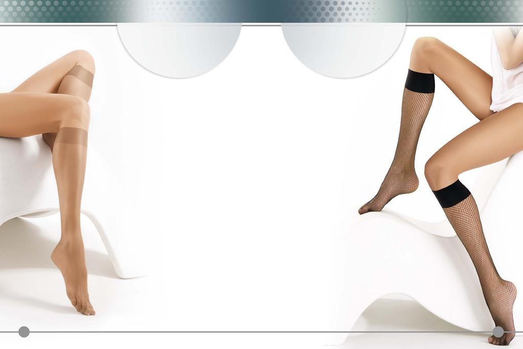 PODKOLANÓWKI / KNEE- HIGH SOCKS / ГОЛЬФЫ / KNIESTRÜMPFE Avi 000.211 Bit RETE 000.973 Podkolanówki damskie, bezpalcowe, wykonane z przędzy typu Lycra oplatana z nieuciskającym komfortowym ściągaczem.