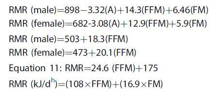 Wzory oparte o FFM Wraz ze wzrostem FFM zmniejsza się wskaźnik RMR/FFM Metabolizm organów wew.