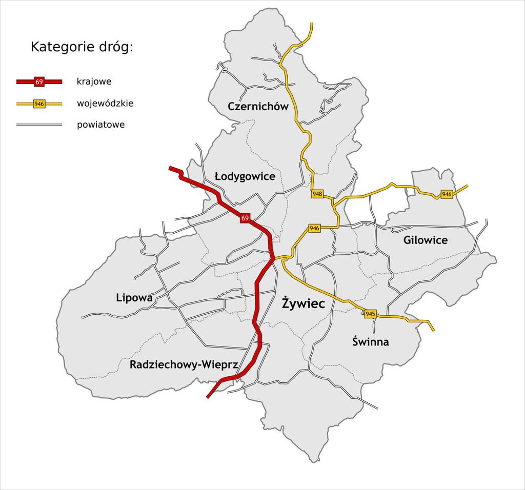 Mapa 2. Drogi na obszarze objętym planem Źródło: opracowanie własne 2.3.2 Układ kolejowy Przez obszar objęty planem transportowym przebiegają linie kolejowe nr 97 i 139.
