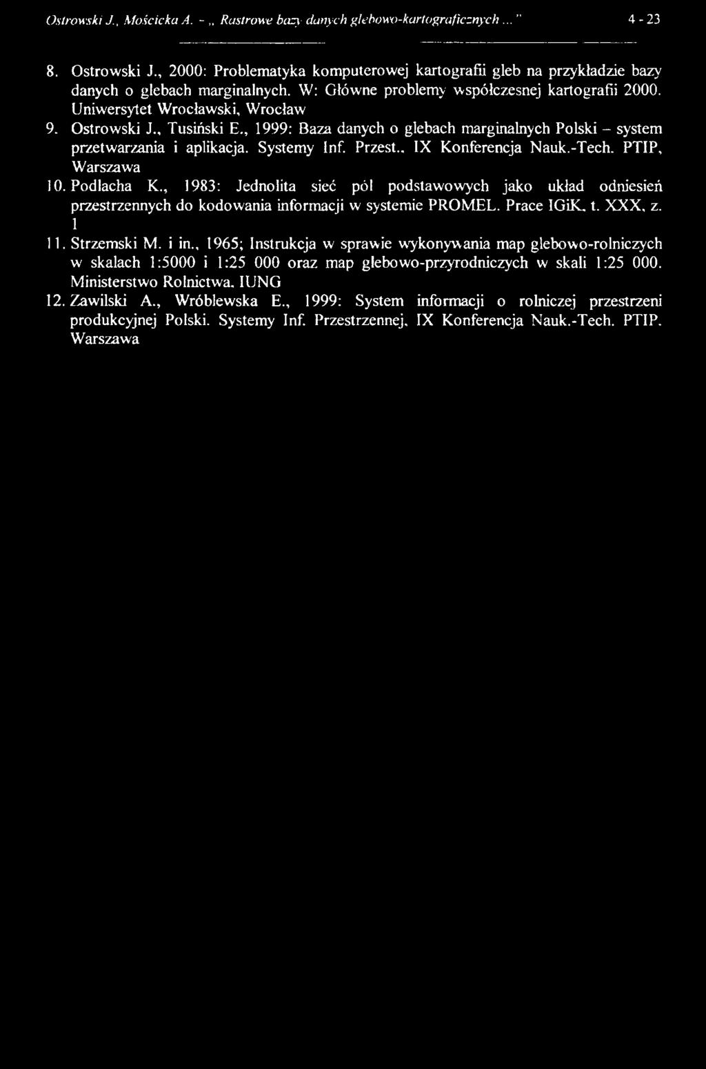 , Tusiński E., 1999: Baza danych o glebach marginalnych Polski - system przetwarzania i aplikacja. Systemy Inf. Przest.. IX Konferencja Nauk.-Tech. PTIP, Warszawa 10. Podlacha K.