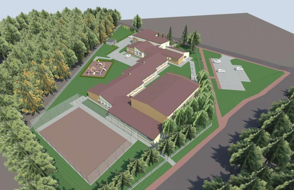 Wizualizacja zagospodarowania otoczenia budynku szkoły