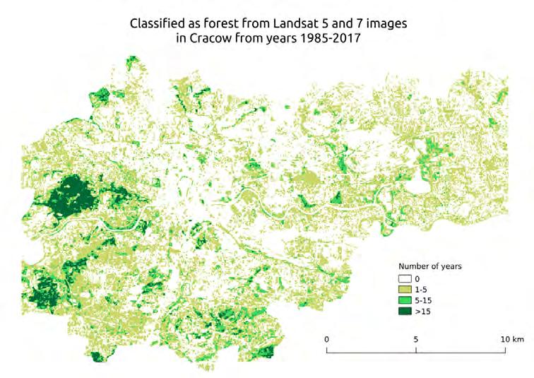 Forested areas in Cracow (1985-2017)