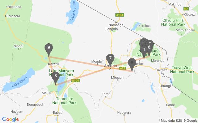 Travel program Dzień 1 PRZELOT Z WARSZAWY DO TANZANII Przelot do Tanzanii z przesiadką w jednym z europejskich lub bliskowschodnich portów lotniczych. Przylot do Kilimanjaro w godzinach wieczornych.