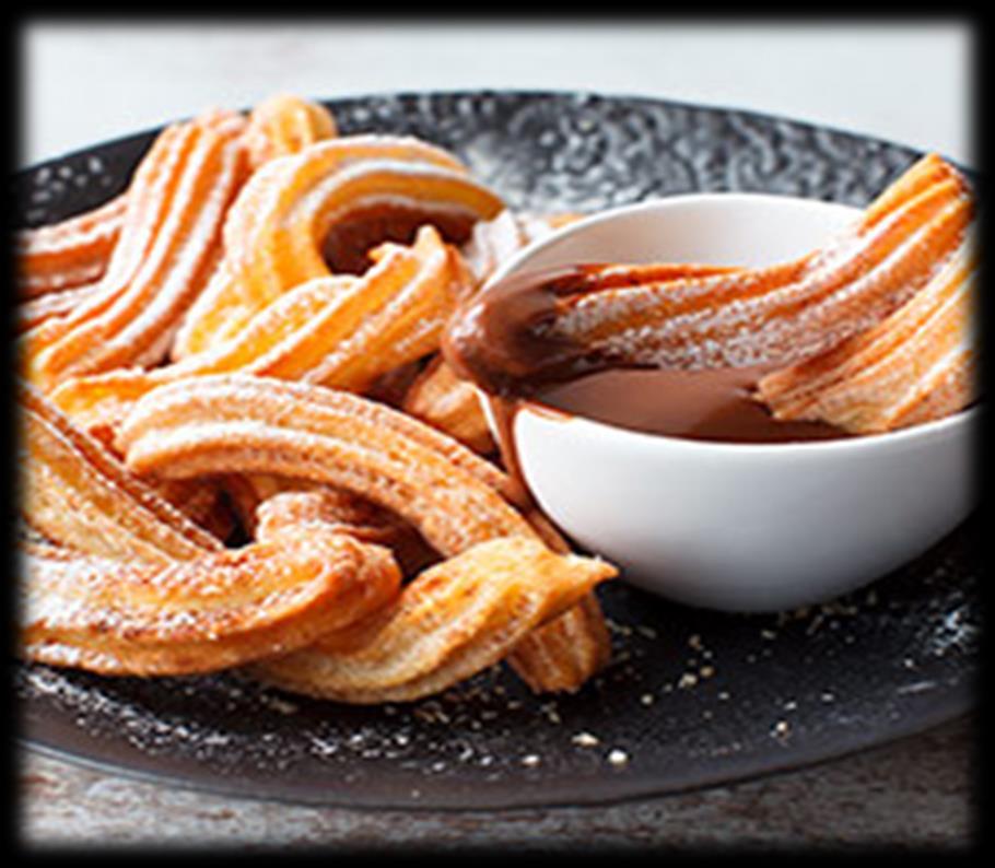 CHURROS Churros to tradycyjny, tłusty wypiek hiszpański w formie długiego prętu o przekroju w kształcie gwiazdy.