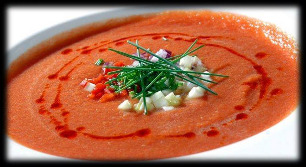 GAZPACHO Gazpacho to hiszpańska zupa, wywodząca się z Andaluzji. Nie wymaga gotowania i jest podawana na zimno.