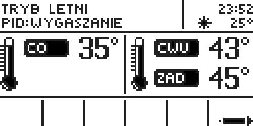 Pompa załączy się ponownie, gdy temperatura spadnie poniżej zadanej oraz ustawionej histerezy. Po dogrzaniu bojlera kocioł zostanie wygaszony. II.