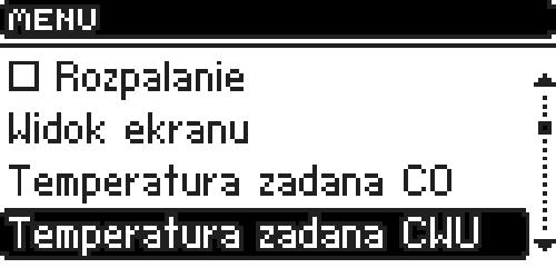Klimosz Pellets instrukcja obsługi II.e) Temperatura zadana C.W.U. Za pomocą tej funkcji ustawia się zadaną temperaturę ciepłej wody użytkowej.
