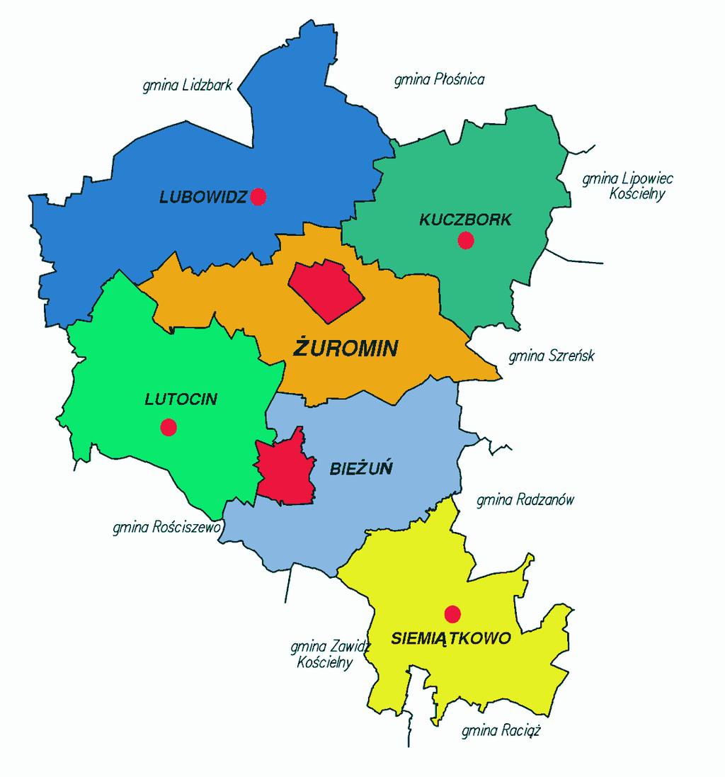 Powierzchnia i liczba sołectw w gminach Powiatu Żuromińskiego stan na 2017 r.