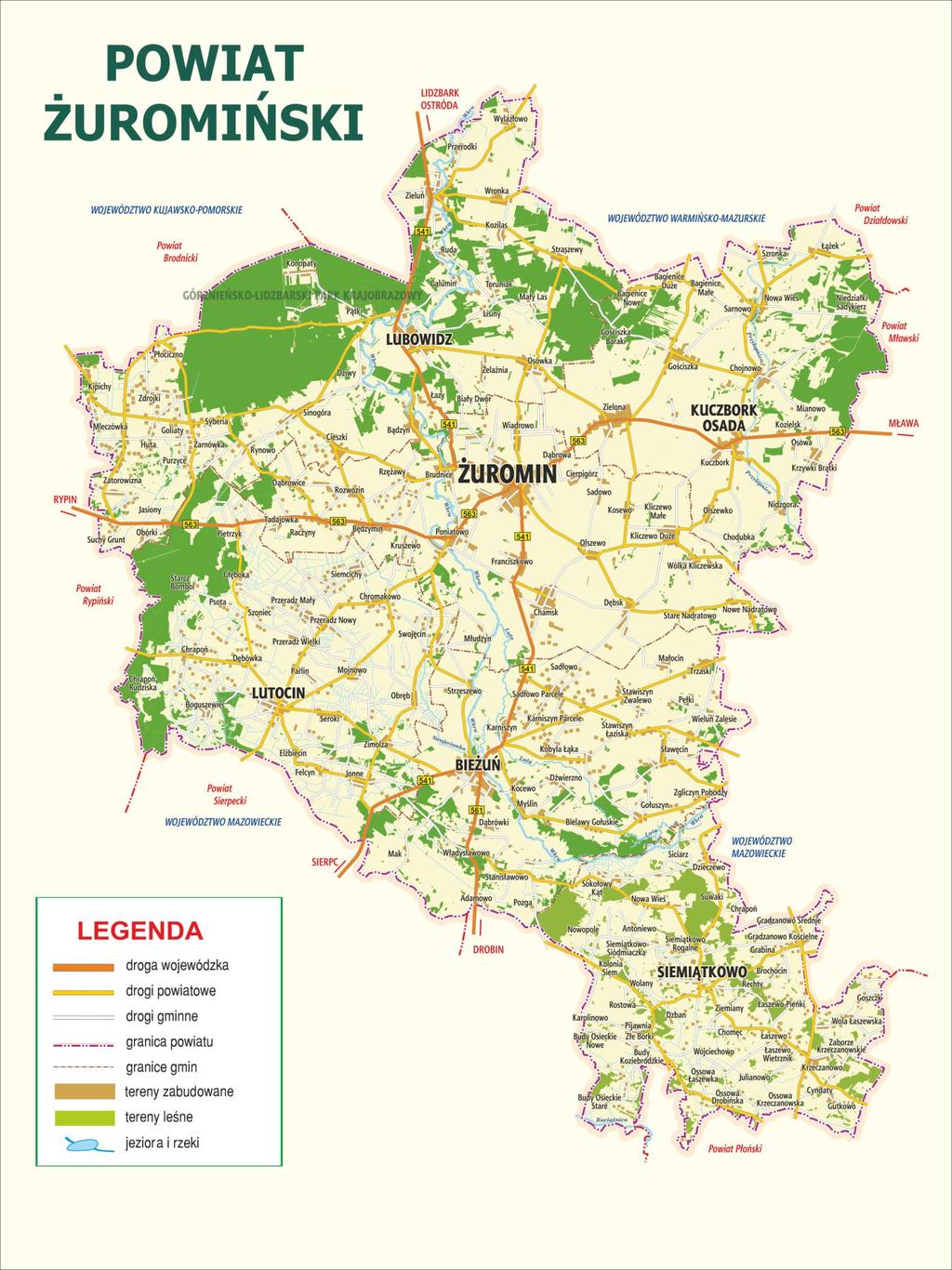 Mapa dróg w powiecie żuromińskim Sieć dróg powiatowych w powiecie żuromińskim to 325,891 km