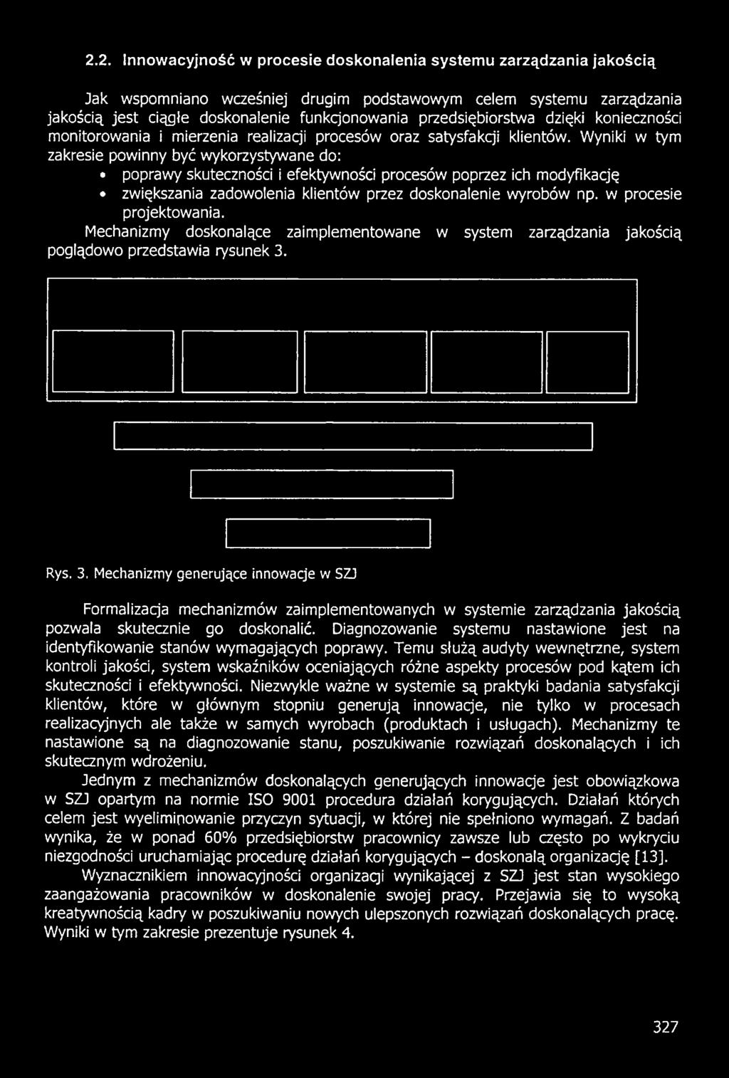 Rys. 3. Mechanizmy generujące innowacje w SZJ Formalizacja mechanizmów zaimplementowanych w systemie zarządzania jakością pozwala skutecznie go doskonalić.