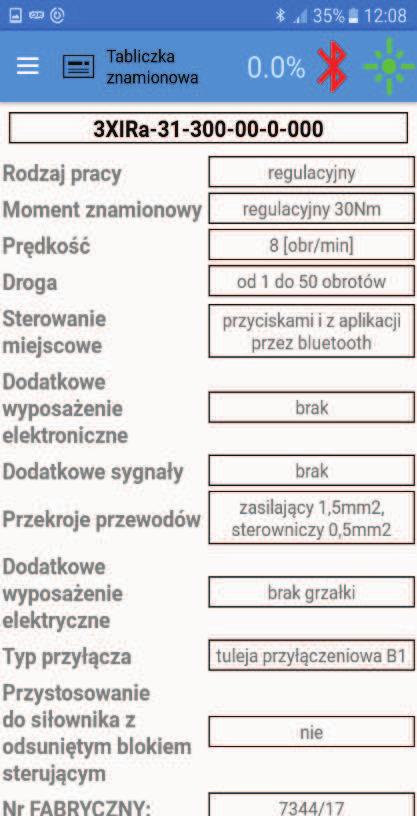 *4) 5 7.2. Tabliczka znamionowa Wybranie z menu pozycji Tabliczka znamionowa pozwala na odczyt informacji o siłowniku jak na Rys. VII-G.