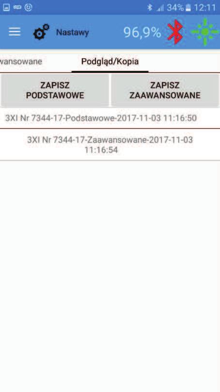 *4) 5 Przed synchronizacj pojawia si zapytanie o hasło. Odpowiednio 1313 dla nastaw podstawowych i 1414 dla zaawansowanych. Nastawy mona zapisa w pliku. Słuy do tego trzecia zakładka w menu Nastawy.