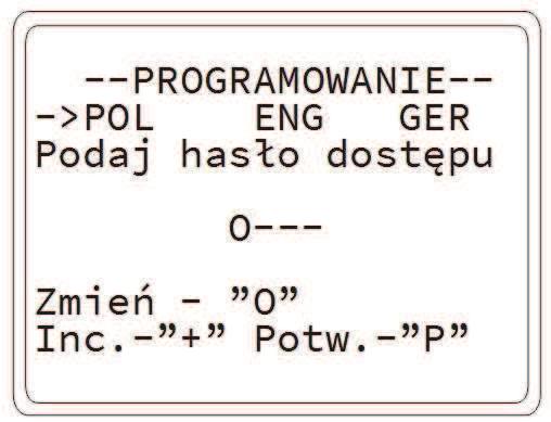+1 " przycisk w XIDrive O przycisk na stacyjce: STOP Wejcie w tryb konfiguracji siłownika: wcisn i przytrzyma przycisk do momentu pojawienia si ekranu dostpu, jak na rysunku obok. Rys.