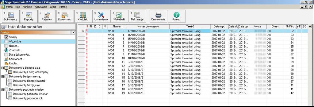 Lista dokumentów w buforze (po wczytaniu pliku) Czerwone wykrzykniki po imporcie oznaczaj, e co jest nie tak. Nale y zaznaczy wczytane dokumenty i wybra F5.