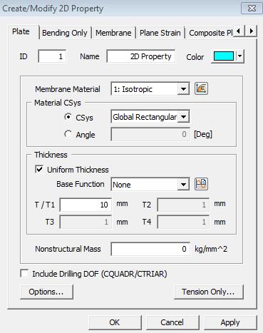 .. W okienku Create/Modify 2D Property, w zakładce Plate: - wybieramy zdefiniowany wcześniej rodzaj materiału