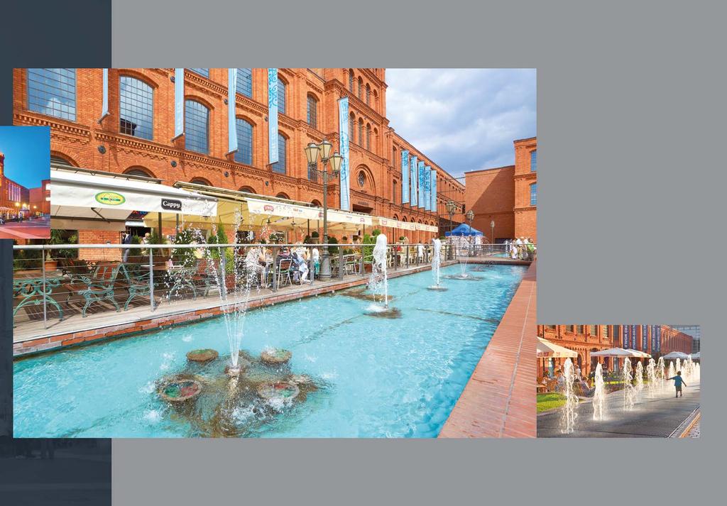 dawne hale fabryczne mieszczą dziś: hotel, sale konferencyjne, kina, teatr, banki, muzea, kluby, ponad 250 butików i sklepów, kilkadziesiąt restauracji, kręgielnię, ścianę wspinaczkową i akwarium.