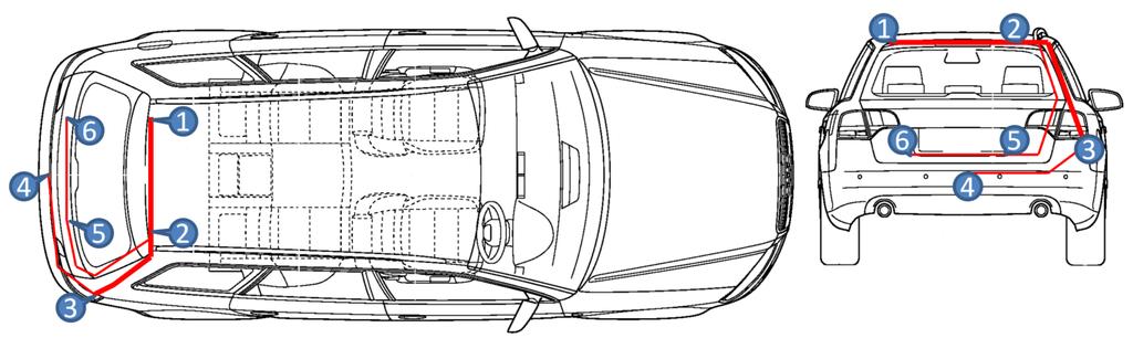 Nr Opis 1 Końcówki oczkowe powinny zostać przykręcone w punkcie masy znajdującym się w tylnej części dachu od strony pasażera (okolice kurtyny (poduszki) tylnej).