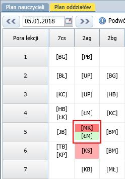 nauczyciela-zastępcy pojawią się obie lekcje, przy czym lekcja za