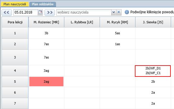 grupy inaczej zorganizować zajęcia. Oddział należy podzielić na grupy przed zarejestrowaniem nieobecności nauczyciela. 1. Wyświetl plan wszystkich nauczycieli w wybranym dniu. 2.