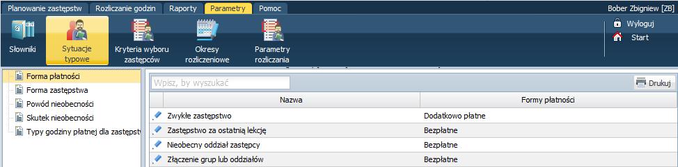 UONET+. Planowanie zastępstw za nieobecnych nauczycieli 3/25 ków nieobecności oraz typu godziny płatnej dla zastępstw. Dla każdej typowej sytuacji przypisano wybraną pozycję odpowiedniego słownika.
