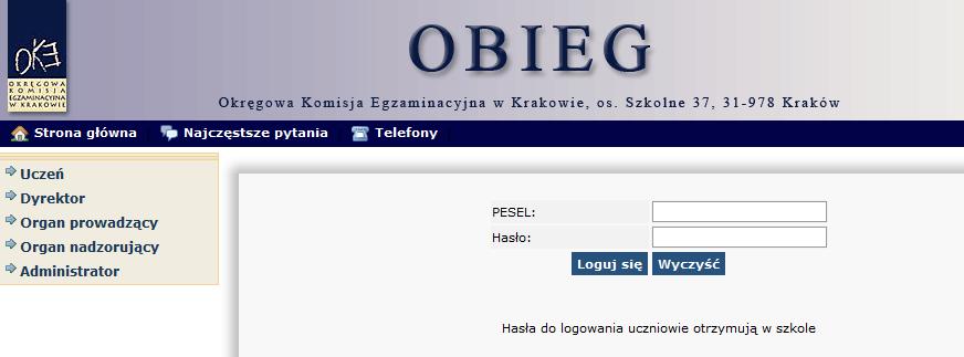 Serwis dla ucznia Uczeń loguje się do serwisu, wpisując swój numer PESEL oraz hasło, które