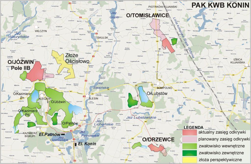 Zasoby w złożach węgla brunatnego (Mt) i moce wytwórcze elektrowni (MW) KWB Adamów zasoby Adamów 6 685 Pątnów I 222 (nowy) Wygas zenie KWB Konin zasoby Jóźwin 9 520