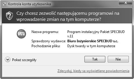 Na dole okna znajdują się dwa klawisze, za pomocą których kieruje się przebiegiem instalacji.