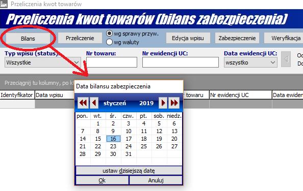 2. Wyznaczenie towarów do bilansu (status Do przeliczenia ). Lista towarów objętych bilansem wyznaczana jest za pomocą przycisku Bilans (rys 2).