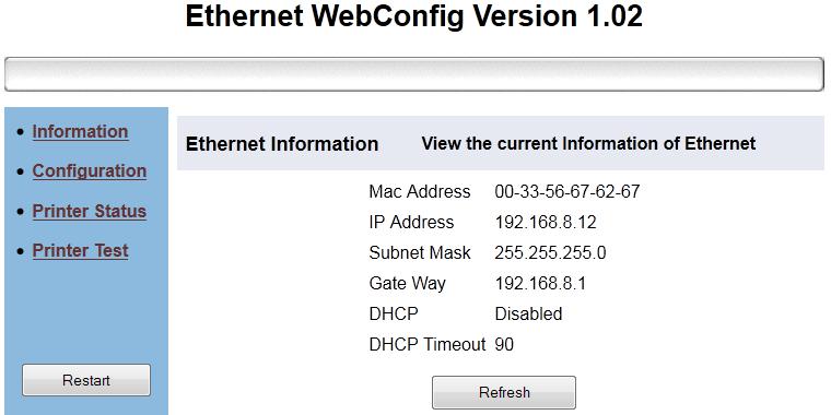 Przeglądanie parametrów drukarki przez przeglądarkę internetową (drukarka połączona przez interfejs LAN) W przypadku, gdy drukarka jest podłączona z wykorzystaniem interfejsu sieciowego Ethernet, to