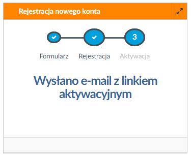 Rysunek 3 Informacja o przesłaniu wiadomości z linkiem aktywacyjnym W ostatnim, 3 kroku Użytkownik musi potwierdzić założenie konta, klikając w link aktywacyjny znajdujący się w przesłanym mailu.