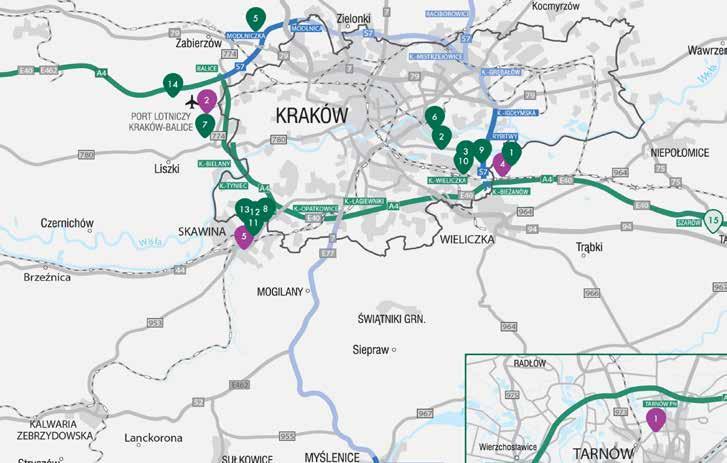 POLAND INDUSTRIAL DESTINATIONS KRAKÓW MAPA LOKALIZACJI WYBRANE PRZEMYSŁOWE I LOGISTYCZNE PARKI Wybrane istniejące parki 1. 7R Kraków Kokotów 2. BIK Centrum Logistyczne Kraków I 3.