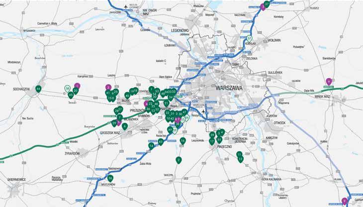 POLAND INDUSTRIAL DESTINATIONS WARSZAWA II MAPA LOKALIZACJI WYBRANE PRZEMYSŁOWE I LOGISTYCZNE PARKI Wybrane istniejące parki 1. 7R Park Warszawa Bronisze 2. Altmaster Grzędy 3. Altmaster Pęcice 4.