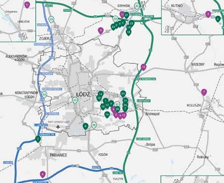 POLAND INDUSTRIAL DESTINATIONS POLSKA CENTRALNA MAPA LOKALIZACJI WYBRANE PRZEMYSŁOWE I LOGISTYCZNE PARKI Wybrane istniejące parki 1. City Logistics Łódź I 2. Diamond Business Park Stryków 3.
