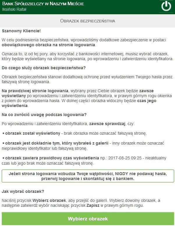 Użycie przycisku Wybierz obrazek powoduje otwarcie galerii, z której klient wybiera (z dostępnych)