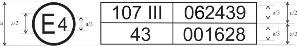 23.2.2018 L 52/33 ZAŁĄCZNIK 2 UKŁADY ZNAKÓW HOMOLOGACJI MODEL A (zob. pkt 4.4 niniejszego regulaminu) a = min.