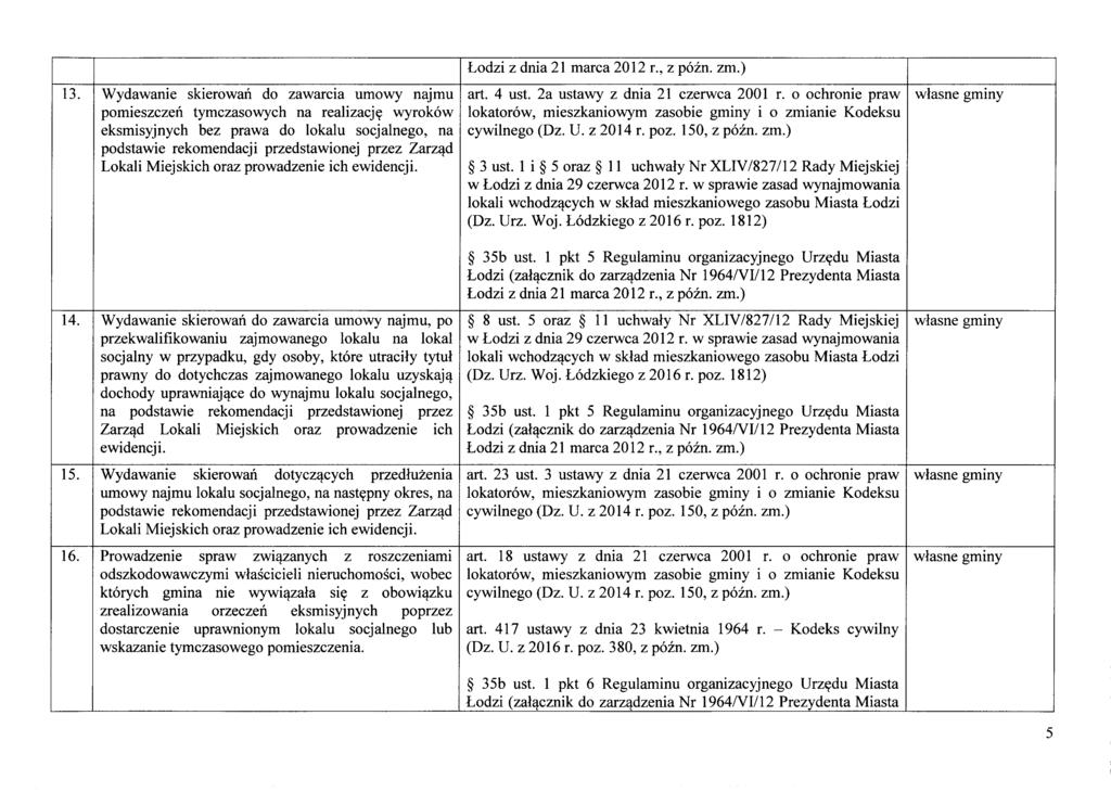 13. Wydawanie skierowan do zawarcia umowy najmu pomieszczen tymczasowych na realizacjy wyrok6w eksmisyjnych bez prawa do lokalu socjalnego, na podstawie rekomendacji przedstawionej przez Zarz'!