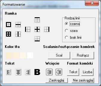 Kolor tła kolor tła komórki determinuje również możliwość jej edycji. Komórki kremowe są zablokowane przed edycją, komórki białe można edytować.