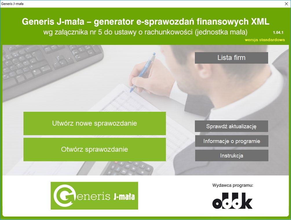 Tworzenie nowego pliku ze sprawozdaniem Rozpoczęcie pracy z programem KROK 1 W oknie głównym należy skorzystać z przycisku Utwórz nowe sprawozdanie.