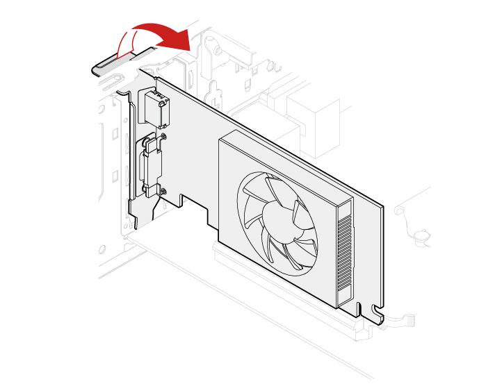 Rysunek 52. Instalowanie karty PCI Express 3. Wymień kartę PCI Express. 4. Zainstaluj z powrotem usunięte części.