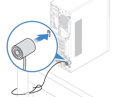 Podłączanie linki zabezpieczającej typu Kensington Można użyć linki zabezpieczającej typu Kensington do zabezpieczenia komputera przez przymocowanie go do biurka, stołu czy też innego przedmiotu