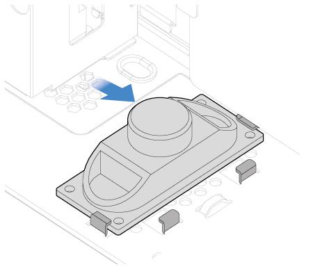 Rysunek 60. Instalowanie głośnika wewnętrznego 6. Podłącz kabel nowego głośnika wewnętrznego do płyty głównej. 7. Zainstaluj z powrotem usunięte części.